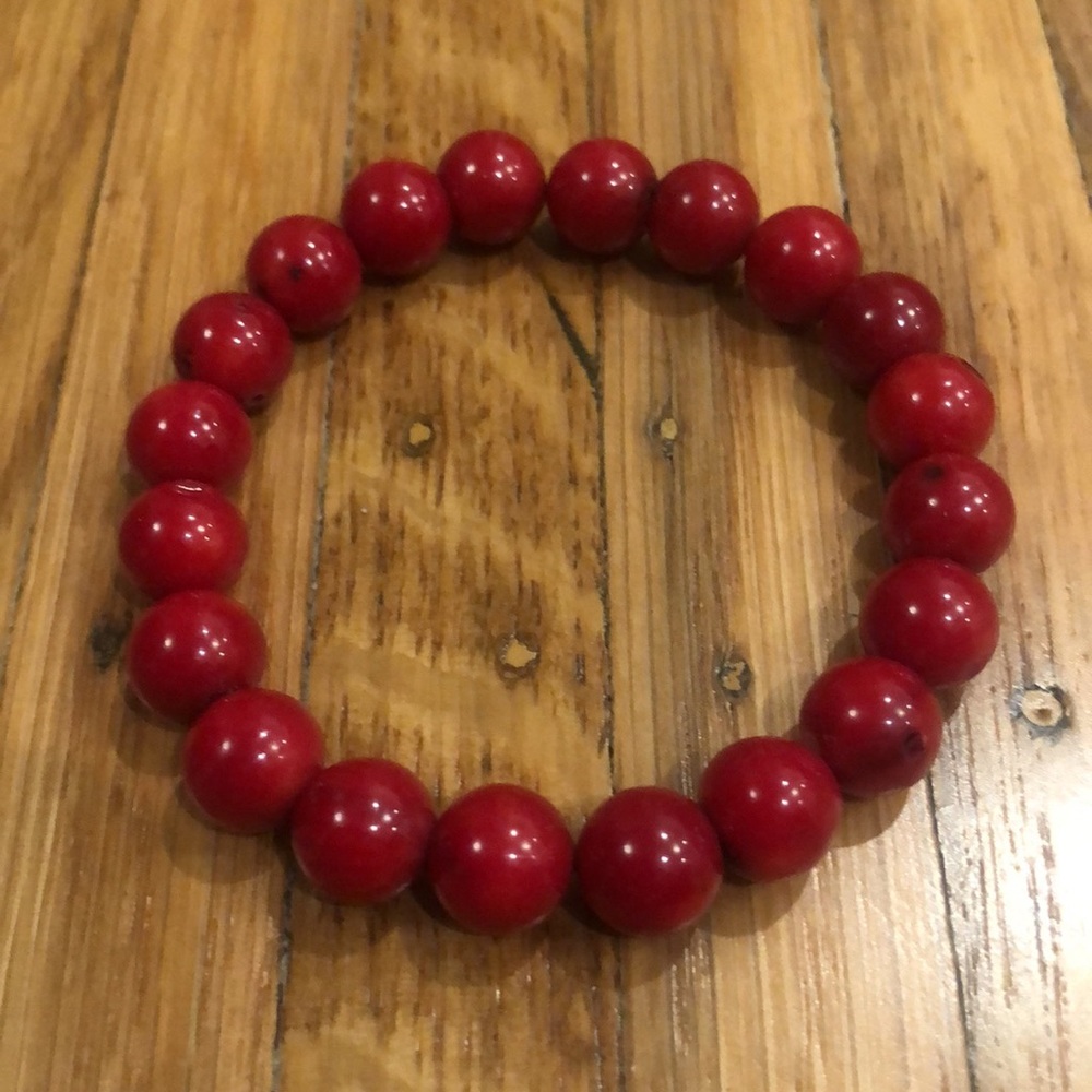 🌹semi precious coral Stone Stretch Bracelet 🌹